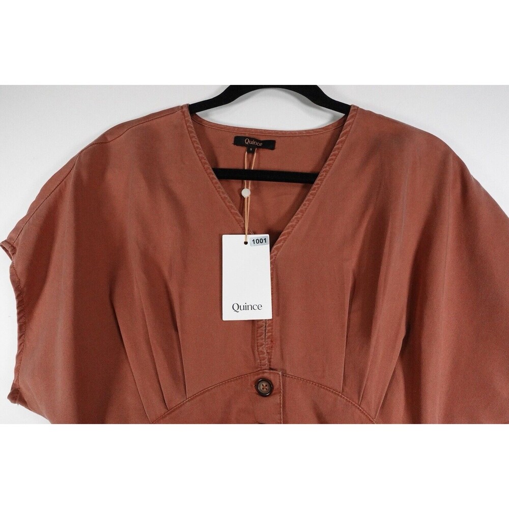 New Quince Vintage Wash Tencel Button Front Dress Terracotta Small 1001 - Picture 2 of 10